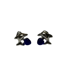 Silver and Blue dolphin stud Earrings